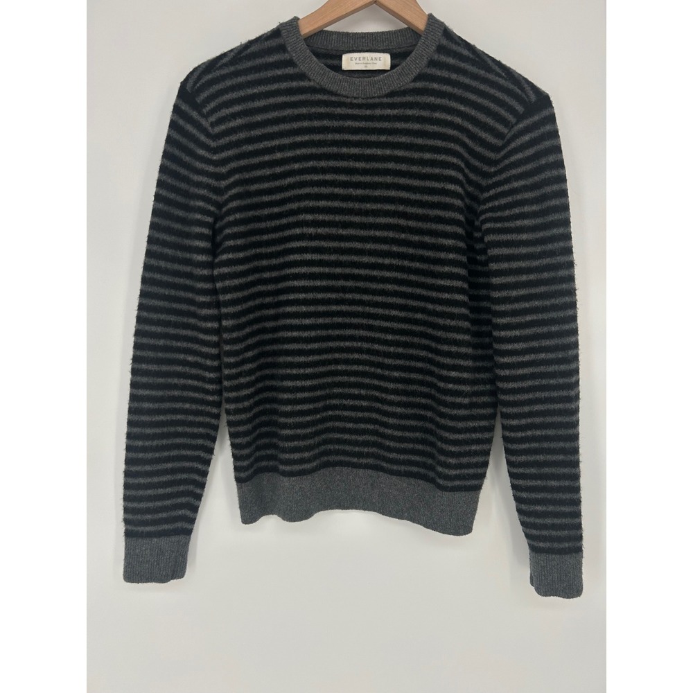Everlane Black & Gray Striped Cashmere Crew Neck Pullover Sweater- Women's Sz XS